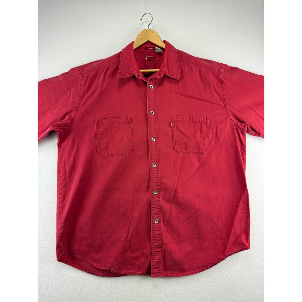 Levi's Shirt Mens XL Red Long Sleeve Loose Fit Cotton Twill Button‎ Down